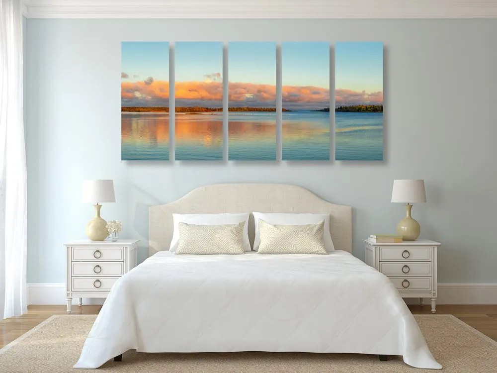 Quadri 5 pezzi – Lago e tramonto