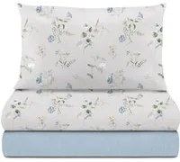 Completo letto 1 piazza e mezza fiori grigio cotone Meredith