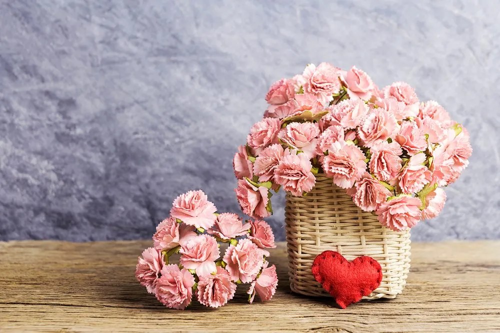 Carta da parati autoadesiva – Bouquet di garofani in cestino