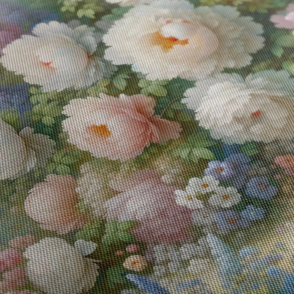 Quadro su tela – Giardino pieno di peonie e fiori estivi