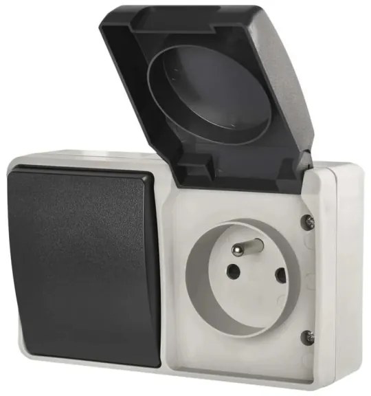 Interruttore domestico AC n. 6 con presa 250V/16A IP44 grigio