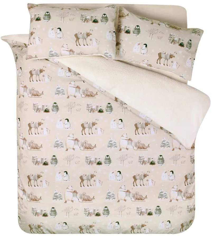 Set copripiumino e federa beige in micropile per letto singolo 135x200 cm Winter Friends – Catherine Lansfield
