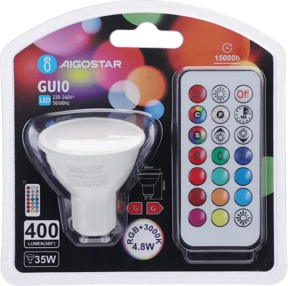 Aigostar - LED RGBW Lampadina dimmerabile GU10/4,8W/230V 3000K + telecomando