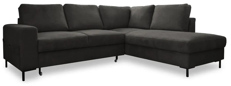 Divano letto angolare in velluto a coste grigio scuro (angolo destro) Lofty Lilly - Miuform