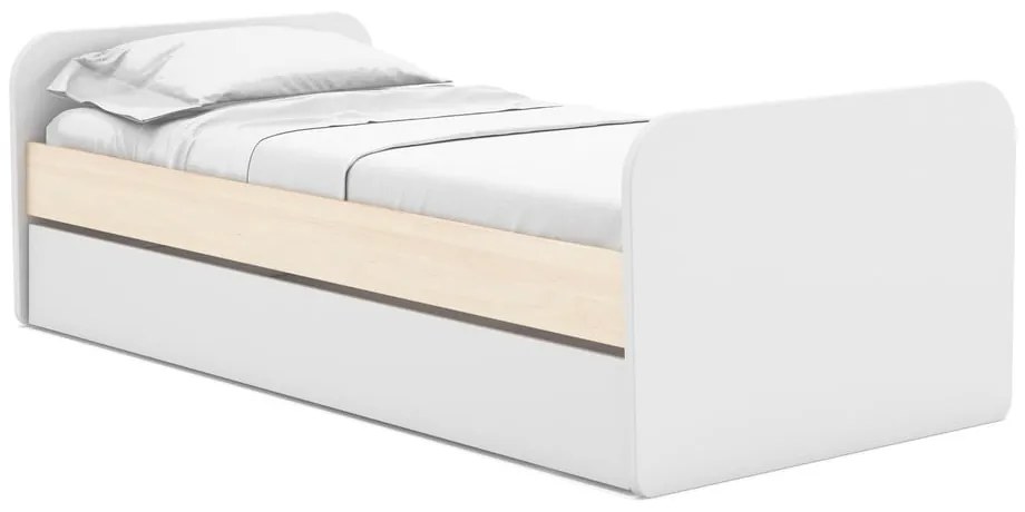 Letto per bambini in pino bianco/naturale con letto estraibile e contenitore 90x200 cm Esteban - Marckeric