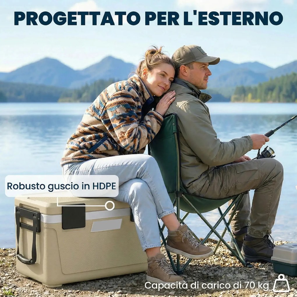 Box Frigo Portatile 66,6x38,5x40 cm Capacità 42,6L Isolato con Maniglia in HDPE e Schiuma PU Cachi...