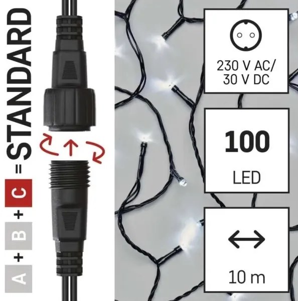 LED Catena luminosa per esterni 100xLED/10m IP44 bianco freddo