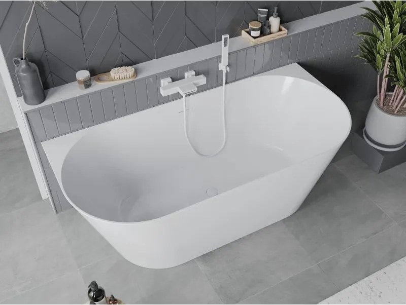 Mexen Oval Slim vasca autoportante a parete 170 x 80 cm, bianca, troppo pieno bianco - 52661708000-20