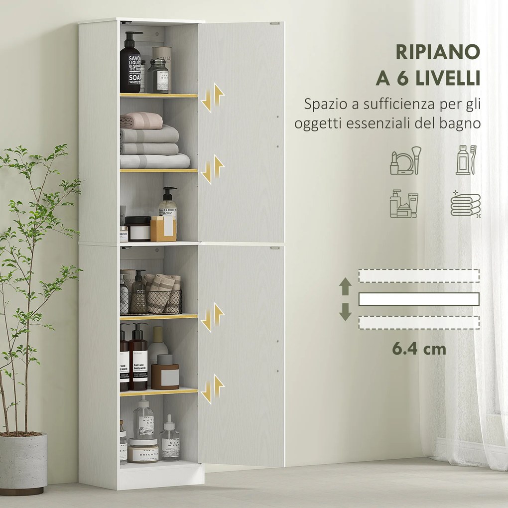 Mobile da Bagno a Colonna 40x35x180 cm con 2 Armadietti in Legno Bianco...