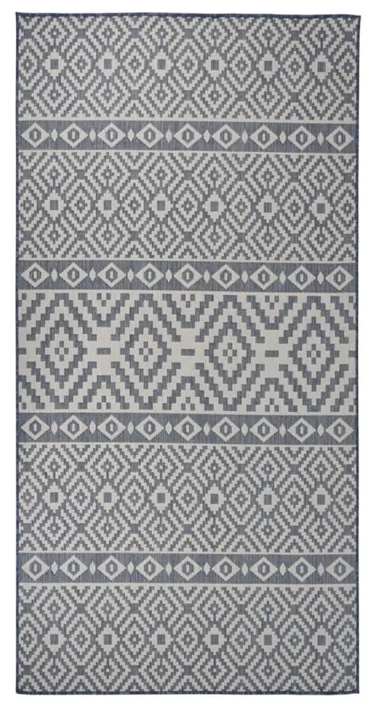 Tappeto Da Esterni A Tessitura Piatta 100x200 Cm Strisce Blu /