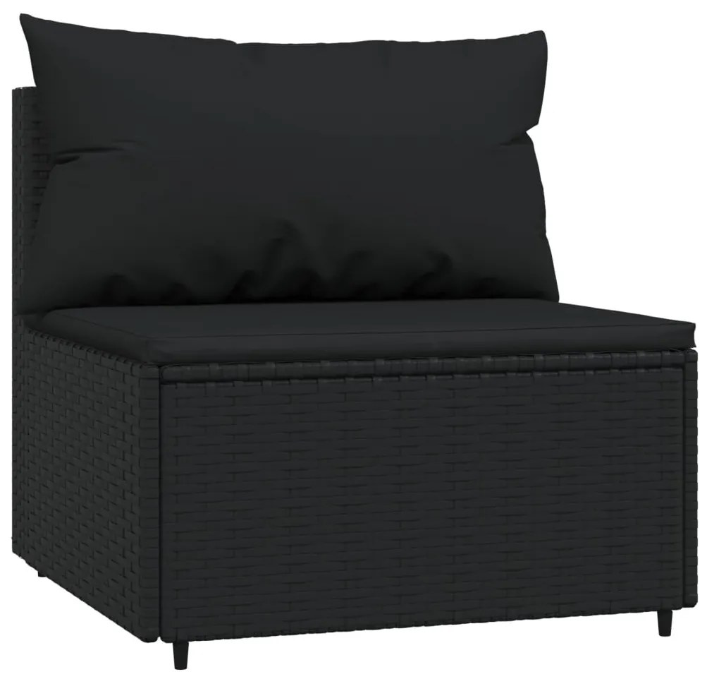 Set Divani da Giardino 3 pz con Cuscini Nero in Polyrattan