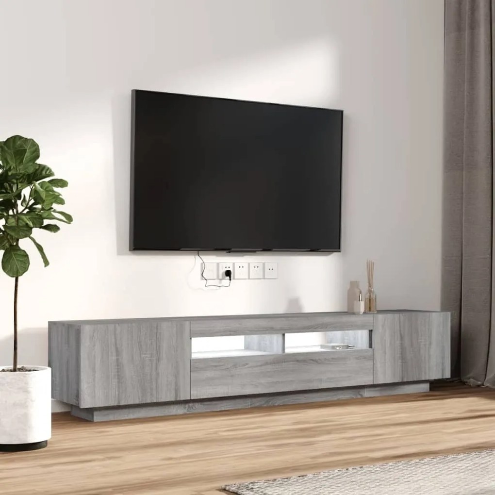 Set mobili tv 2 pz con luci led grigio sonoma legno multistrato