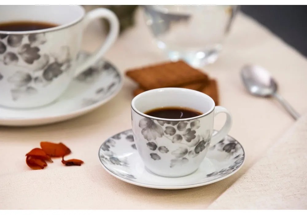 Set di 6 piattini da dessert in porcellana bianco e grigio chiaro ø 19 cm Foliage gray - Villa Altachiara