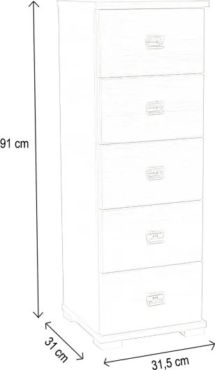Cassettiera in legno con 5 cassetti 32x91h cm Noce