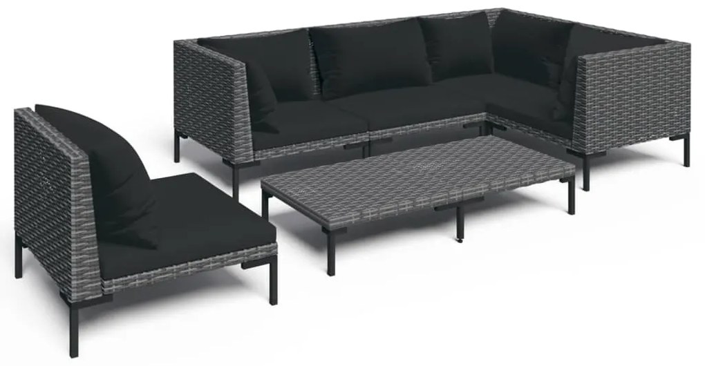 Divani da Giardino 6 pz con Cuscini in Polyrattan Grigio Scuro