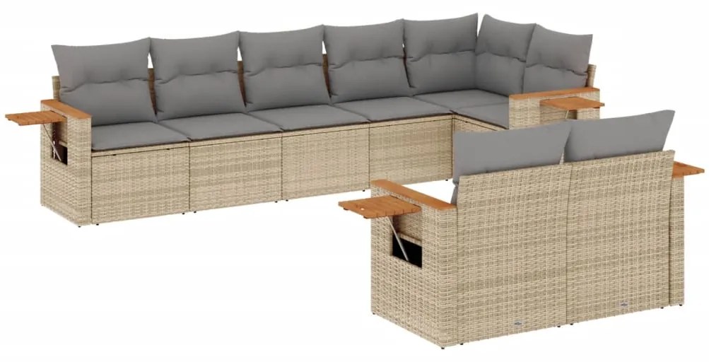 Set divano da giardino 8 pz con cuscini beige in polyrattan