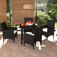 Set da Pranzo per Giardino 5 pz con Cuscini in Polyrattan Nero 3094974