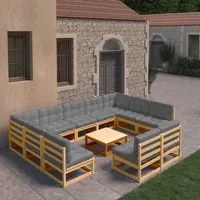 Set Divani da Giardino 10 pz con Cuscini Legno Massello di Pino cod mxl 44696