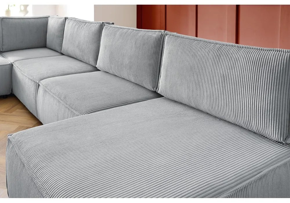 Divano a U angolare in velluto a coste variabile grigio chiaro Nihad modular - Bobochic Paris