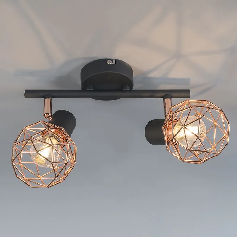 Faretto moderno nero con rame a 2 luci - Mesh