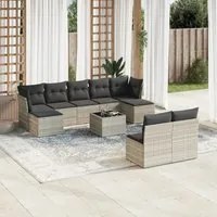 Set Divano Giardino 10 pz con Cuscini Grigio Chiaro Polyrattan 3218282