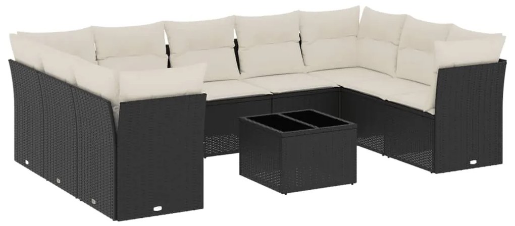 Set divani da giardino 10pz con cuscini in polyrattan nero