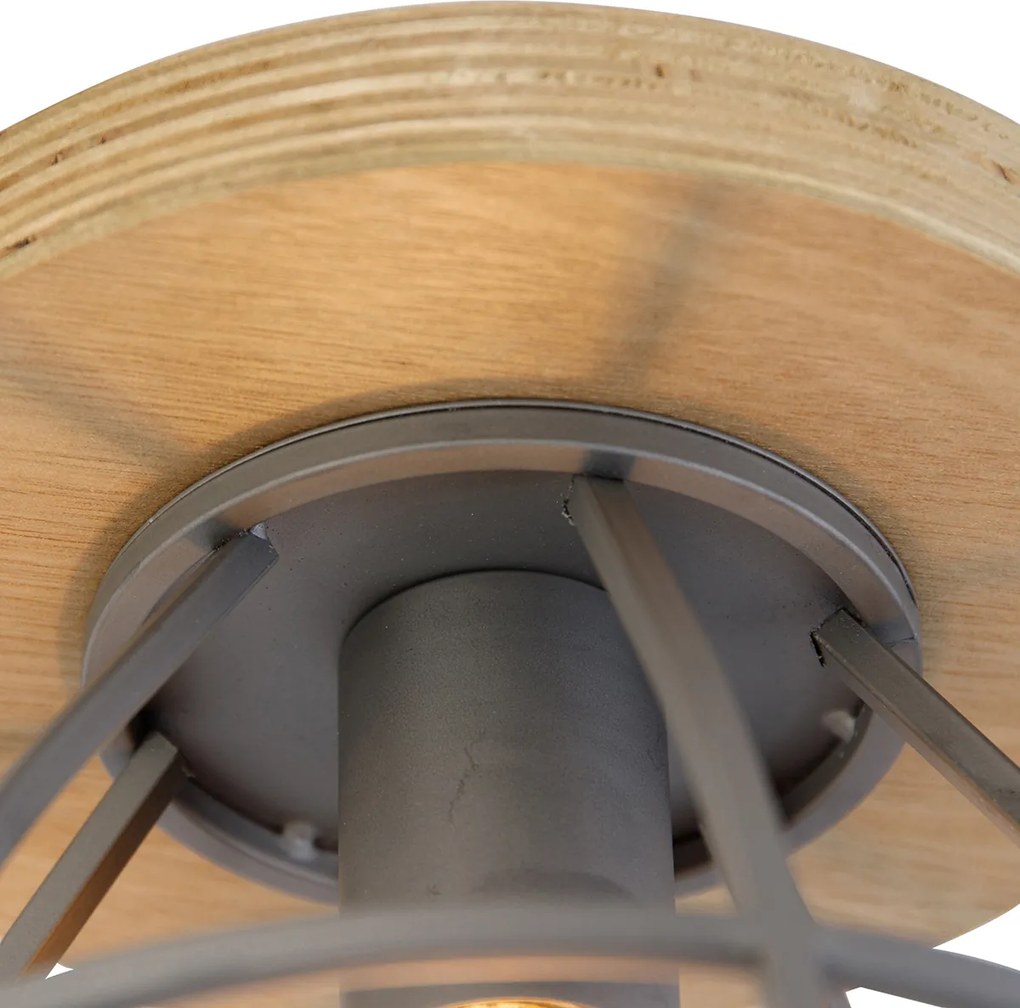 Plafoniera Smart Grigio Scuro con Legno e WiFi E27 - Arthur