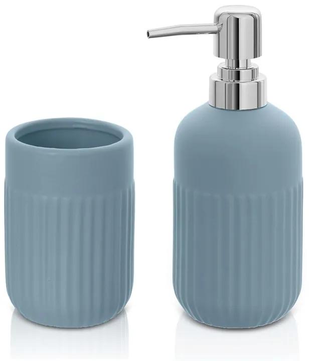 Set accessori bagno dispenser e portaspazzolini appoggio turchese cobalto in ceramica Cup