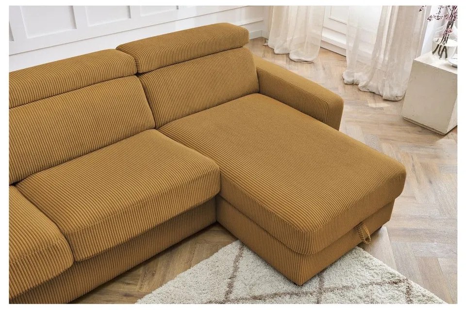 Divano angolare color senape allungabile (con composizione variabile) con rivestimento in velluto a coste Monaco – Bobochic Paris