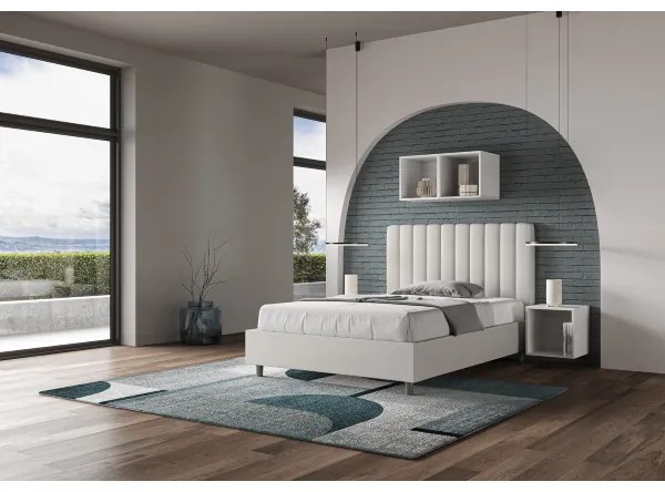 Letto matrimoniale francese con rete imbottito 140x190 similpelle bianco Agueda