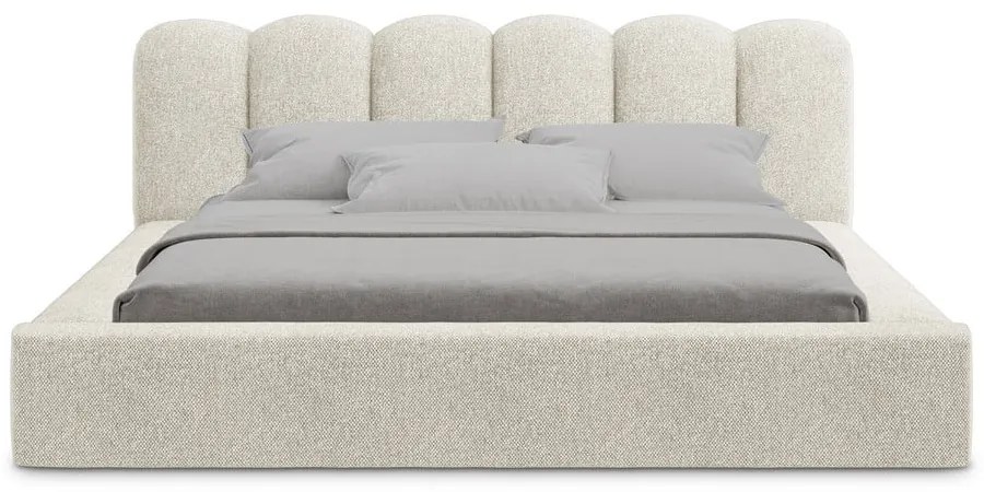 Letto matrimoniale imbottito beige con contenitore con griglia 180x200 cm Mano - Makamii