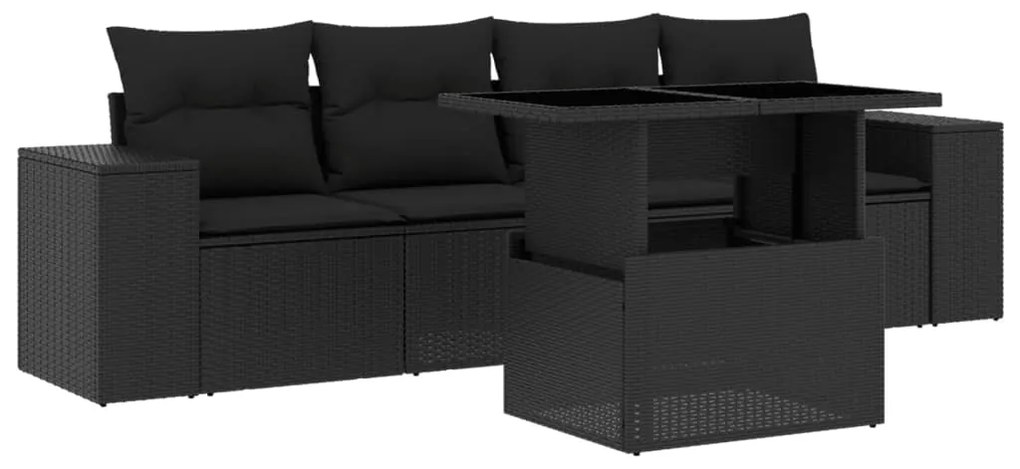 Set divani da giardino 5 pz con cuscini in polyrattan nero