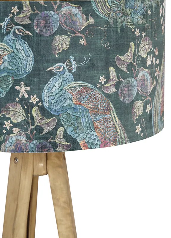 Treppiede vintage in legno con paralume verde pavone 50 cm - Tripod Classic