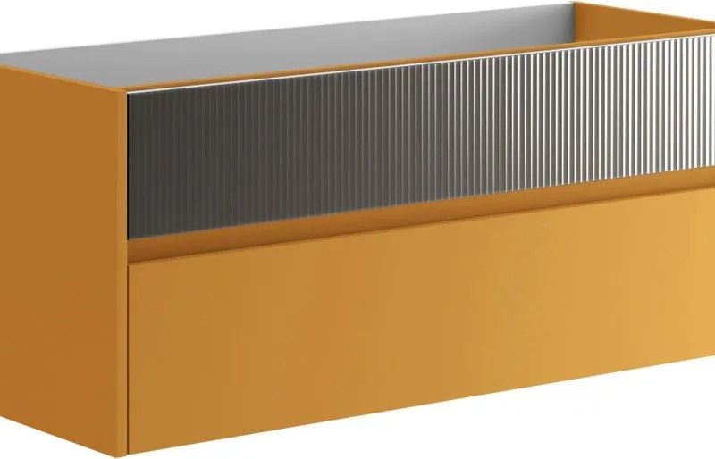 Mobile da bagno sospeso sotto lavabo Niwa 2 cassetti L 119.5 x H 50 x P 45.5 cm senape e grigio cannettato