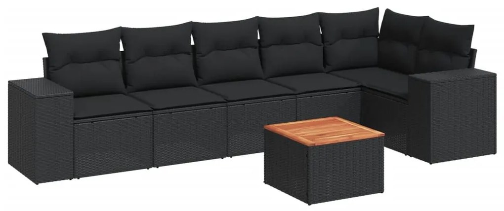 Set divani da giardino con cuscini 7pz nero polyrattan