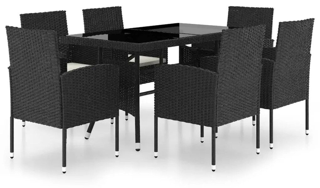 Set mobili da pranzo per giardino 7 pz in polyrattan nero