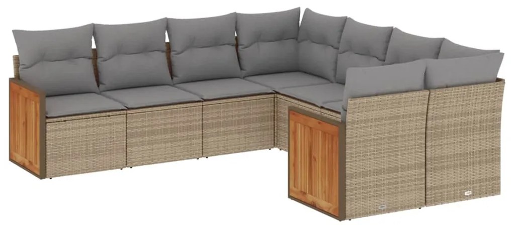 Set divano da giardino 8 pz con cuscini beige in polyrattan