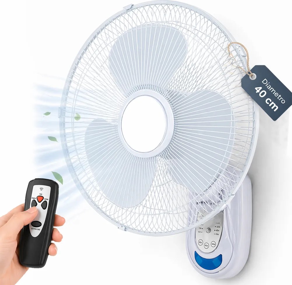 Ventilatore da Parete Ø40 cm con Telecomando Installazione Muro Silenzioso Bianco...