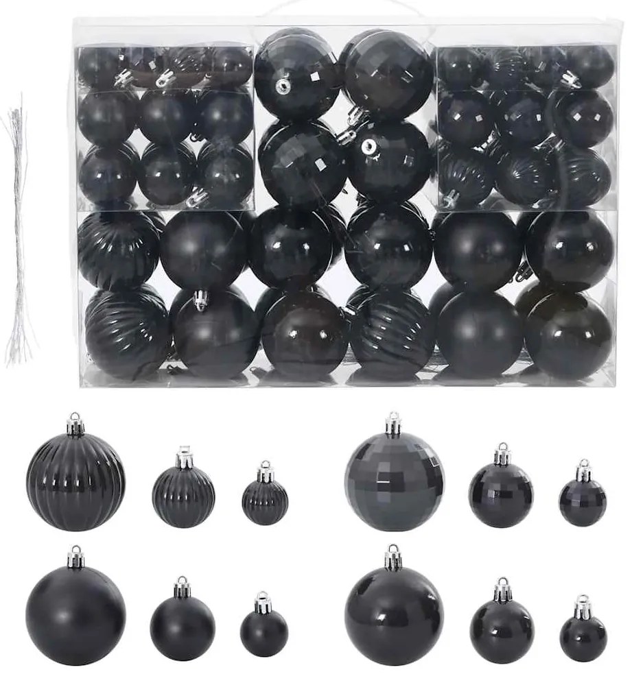 Palline Di Natale 100 Pz Neri Ø3/4/6 Cm /