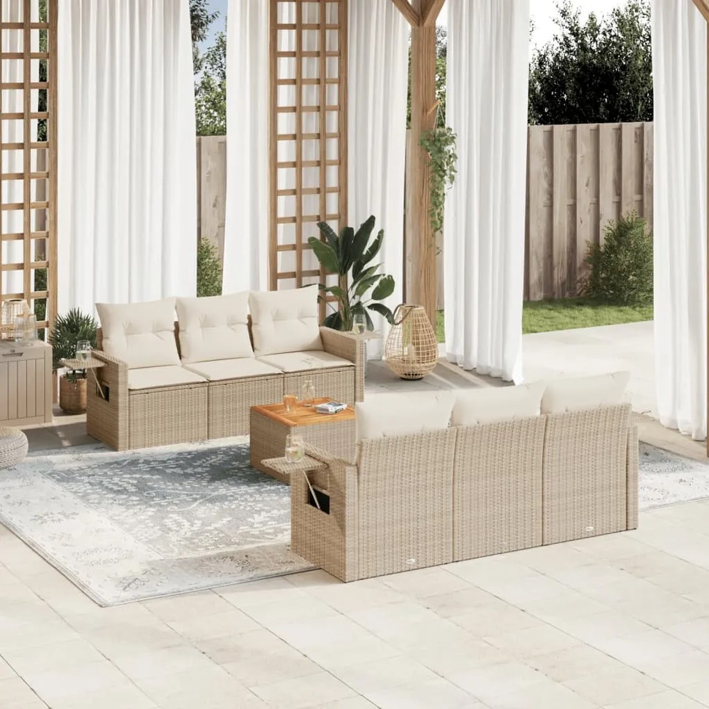 Set divani da giardino 7 pz con cuscini beige in polyrattan