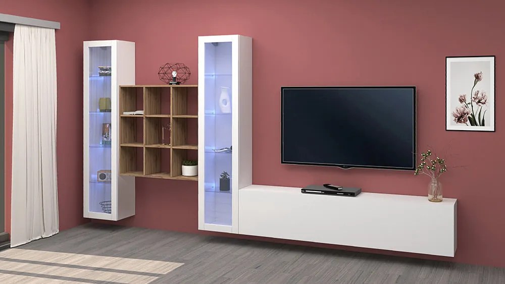 Soggiorno MARUSKA - Parete Attrezzata 350 cm con Vetrine, Porta TV e Libreria