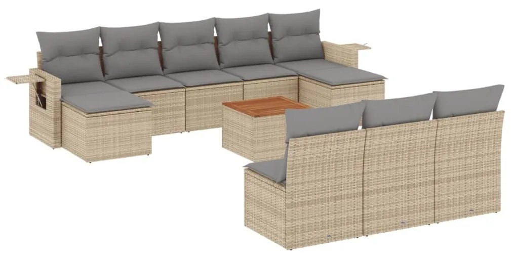 Set divano da giardino 11 pz con cuscini beige misto polyrattan