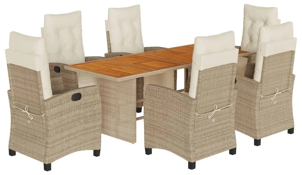 Set da pranzo da giardino 9 pz con cuscini beige in polyrattan