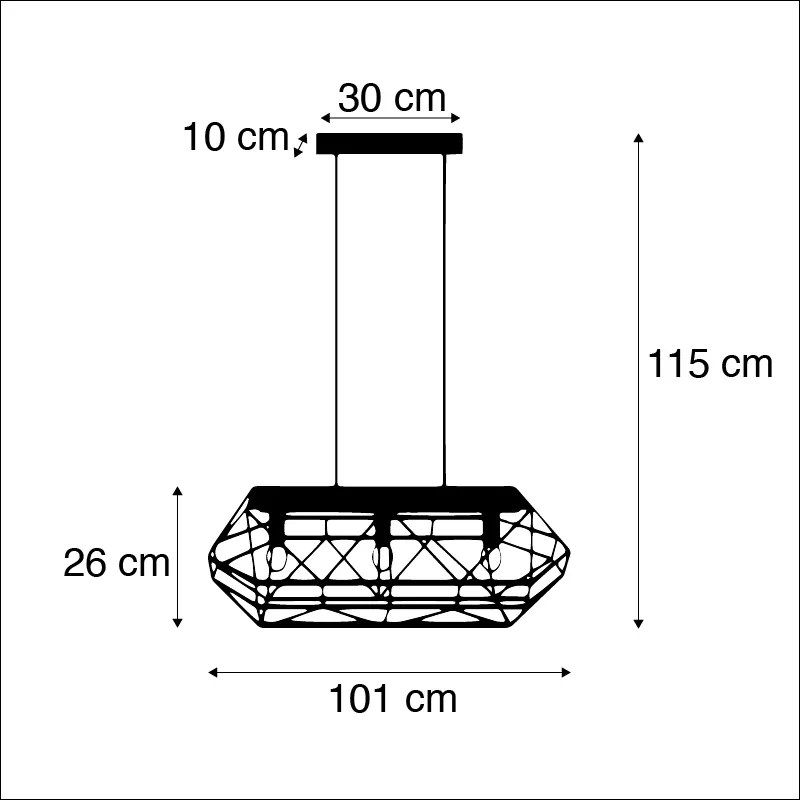 Lampada a sospensione industriale nera 3 luci - Carcass