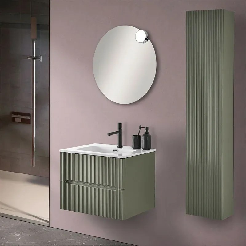 Mobile bagno sospeso cannettato 60 cm verde con specchio Bali