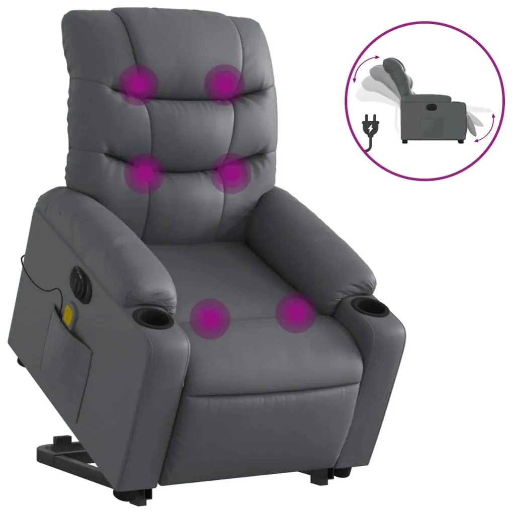 Poltrona alzapersona elettrica reclinabile grigio in similpelle