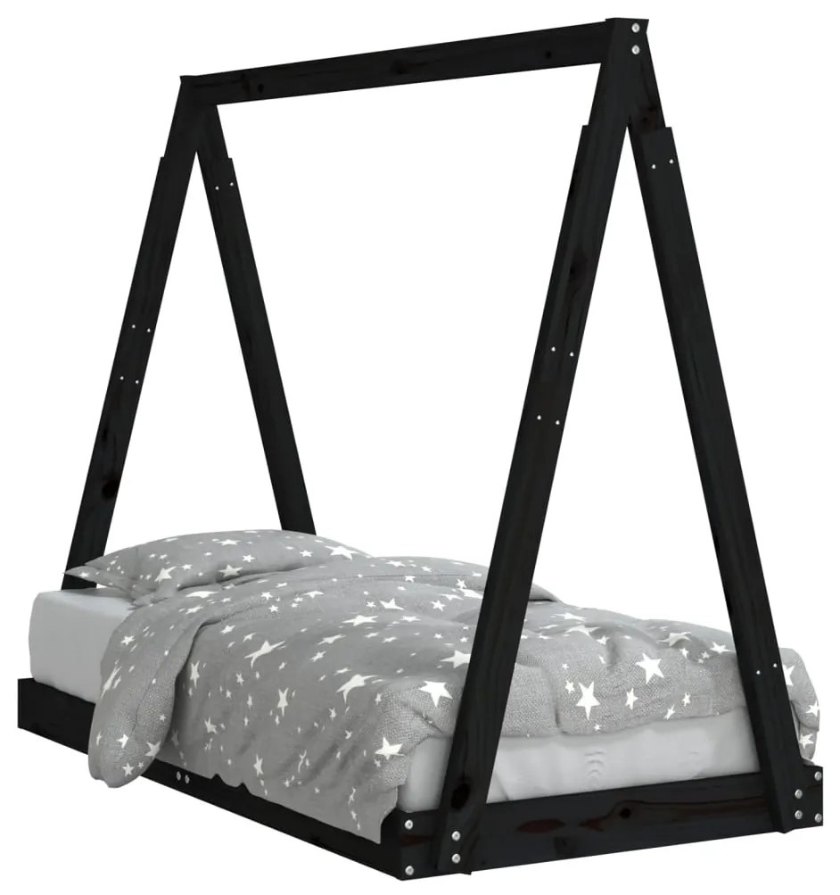 Giroletto per bambini nero 70x140 cm in legno massello di pino