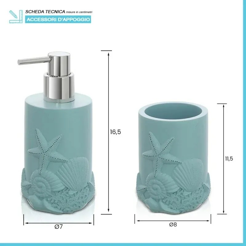 Set accessori bagno 3 pezzi da appoggio in resina acquamarina  Coral