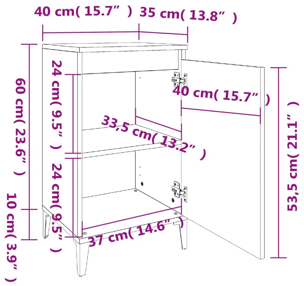 Comodini 2 pz Rovere Fumo 40x35x70 cm in Legno Multistrato