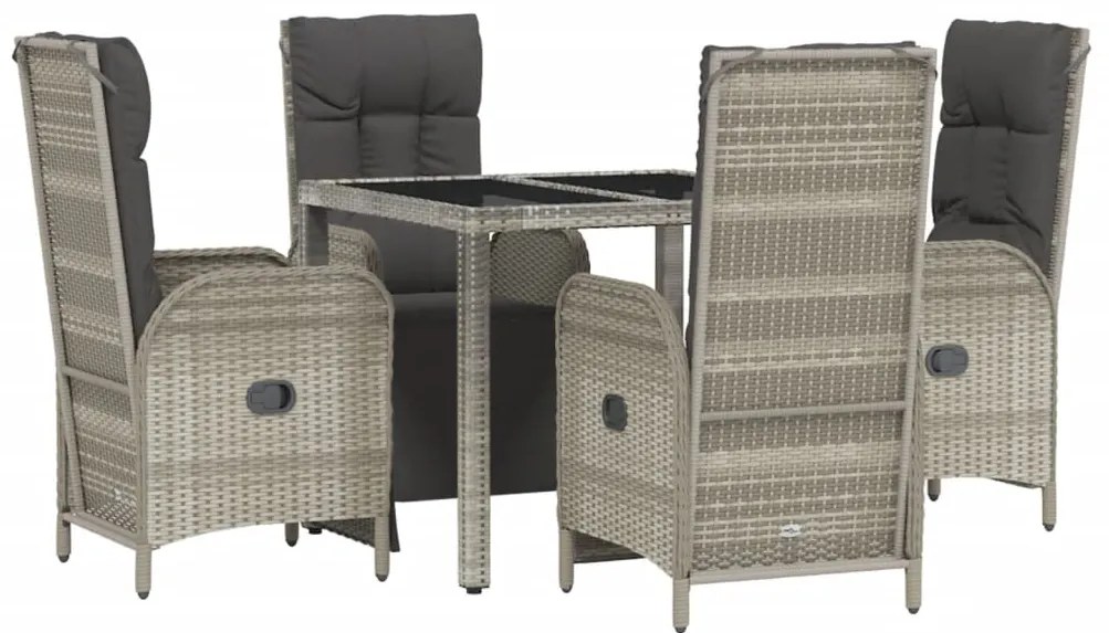 Set da pranzo da giardino 5 pz con cuscini in polyrattan grigio